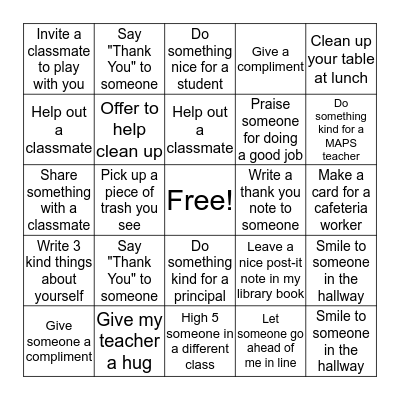 Random Acts of Kindness BINGO Card