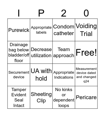 CAUTI Reduction Bingo Card