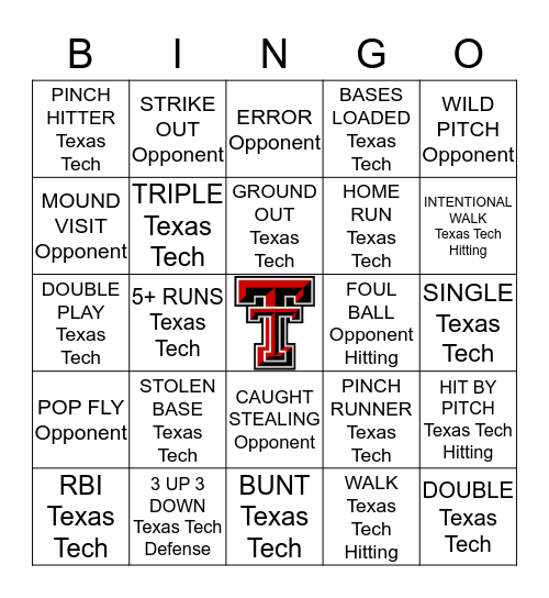 Red Raider Softball  Bingo Card