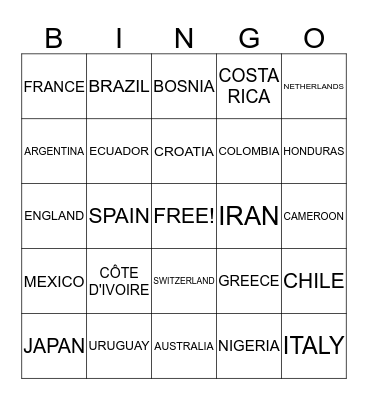 WORLD CUP 2014 Bingo Card