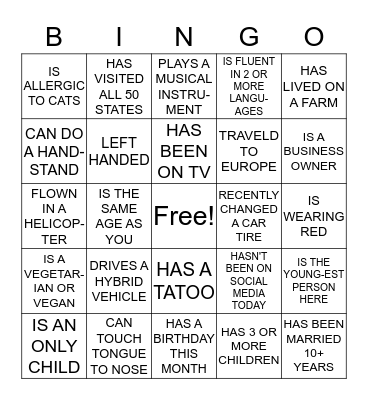 FIND SOMEONE WHO... Bingo Card