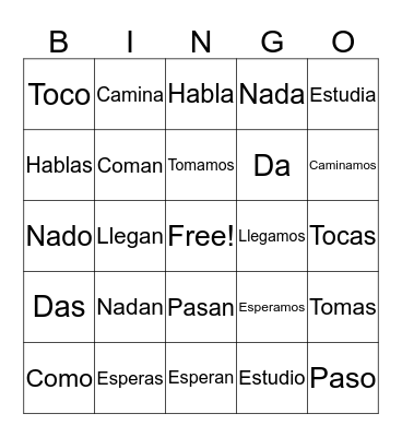 Spanish Conjugations Bingo Card