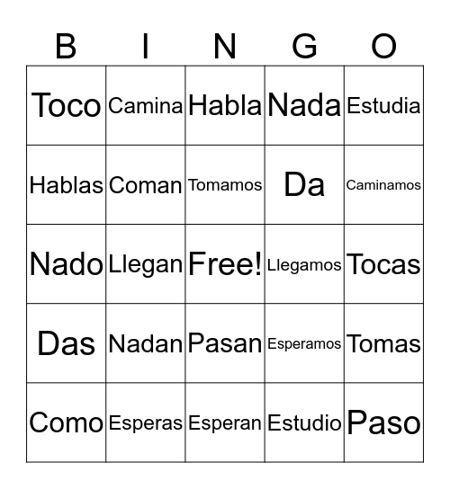 Spanish Conjugations Bingo Card