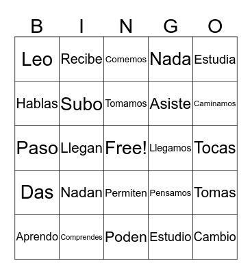Spanish Conjugations Bingo Card