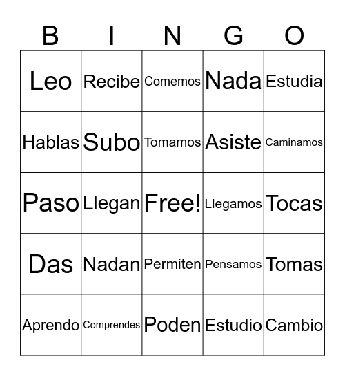 Spanish Conjugations Bingo Card