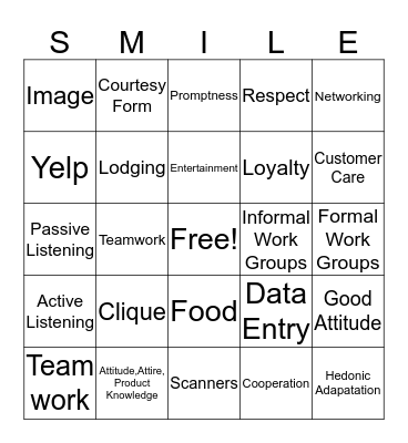 Customer Service Bingo Card