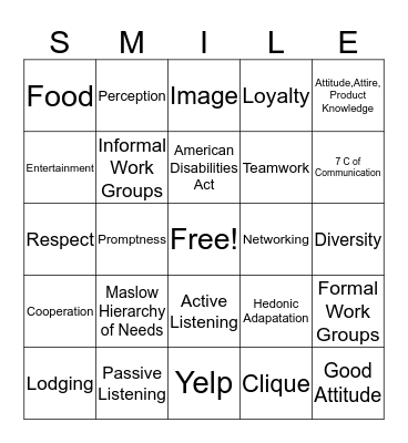 Customer Service Bingo Card