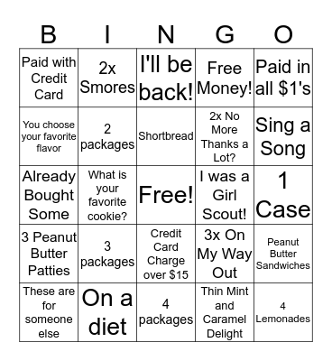 Cookie Booth Bingo Card