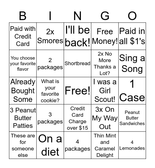 Cookie Booth Bingo Card