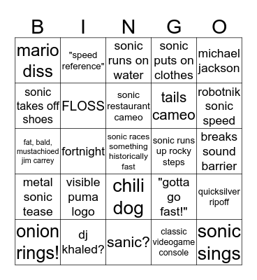 sonic 1 Bingo Card