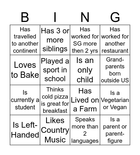 sweetgreen bingo!!!! Bingo Card