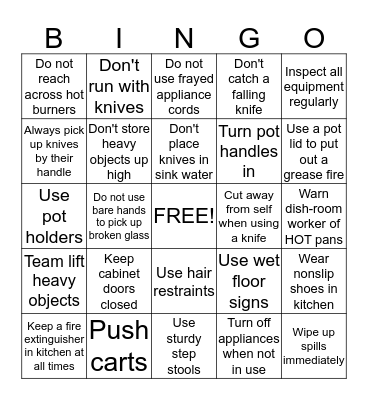 Kitchen Safety Bingo Card