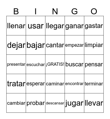 -AR Verbs Bingo Card