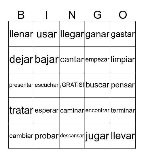 -AR Verbs Bingo Card