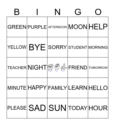AMERICAN SIGN LANGUAGE Bingo Card