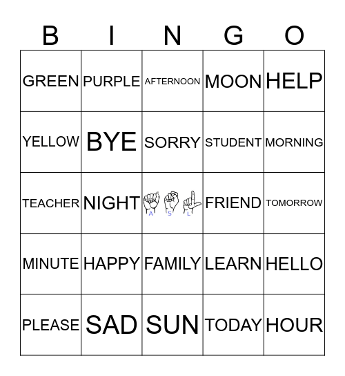 AMERICAN SIGN LANGUAGE Bingo Card