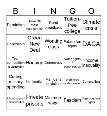 Democratic Primary Bingo Card