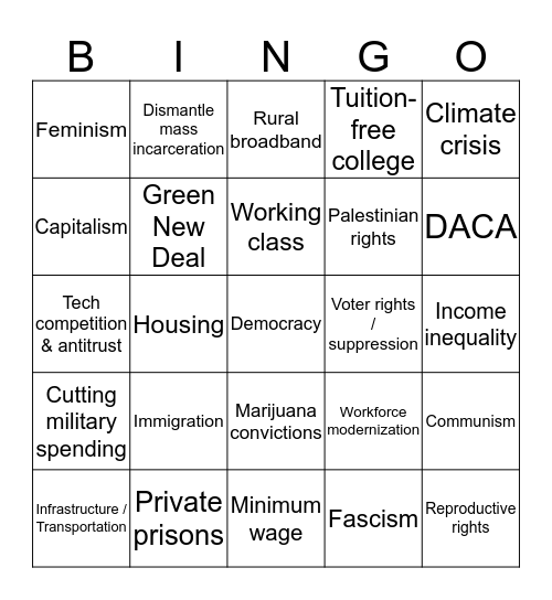 Democratic Primary Bingo Card