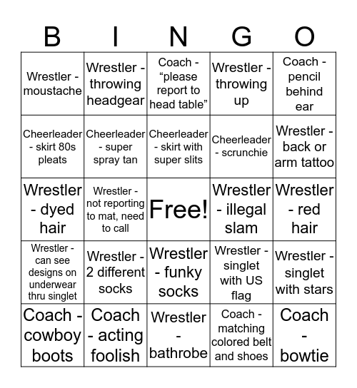 State Wrestling Bingo Card