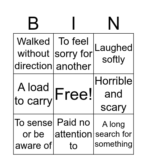 Vocabulary Bingo Card