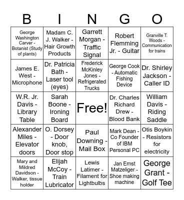 African American Inventors Bingo Card