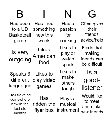 Friendship Bingo  Bingo Card