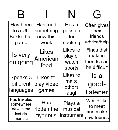 Meet New Friends Bingo Game