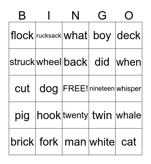 Mr G's Week 8 Spelling Words Bingo Card