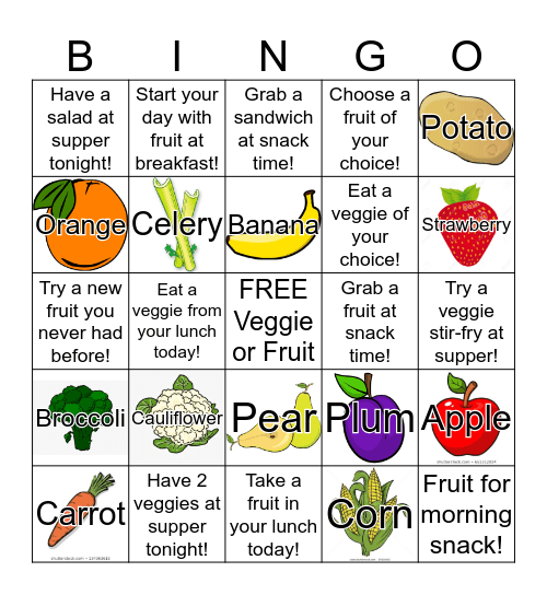 Veggie & Fruit BINGO Card
