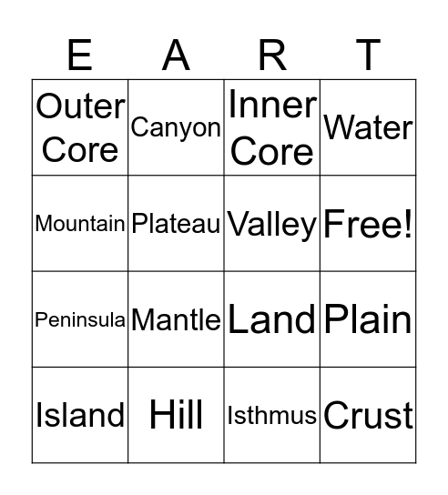 Earth Bingo Card
