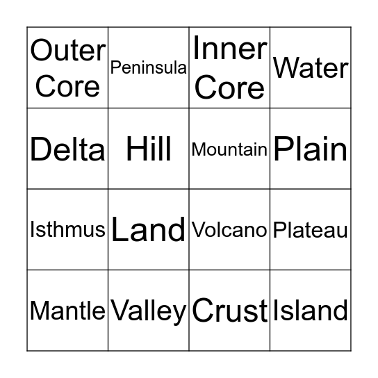 Earth Bingo Card