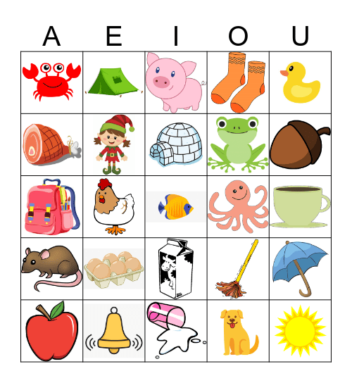 Short Vowel Bingo Card