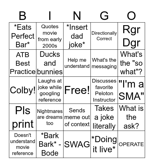 TMO Bingo Card