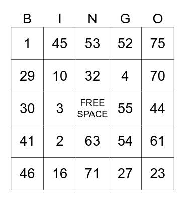 1-75 BINGO Card