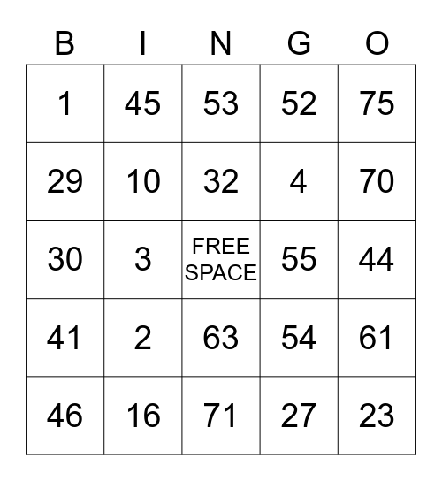 1-75 BINGO Card