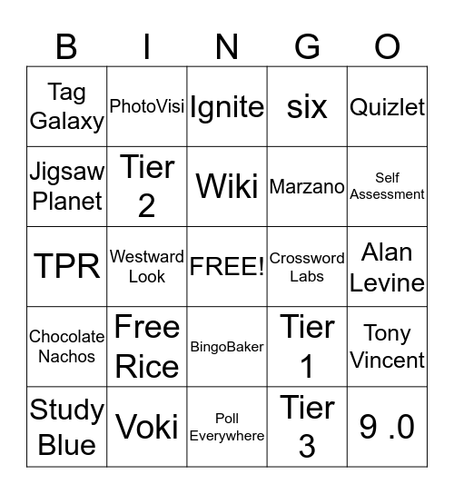 Vocabulary Bingo  Bingo Card