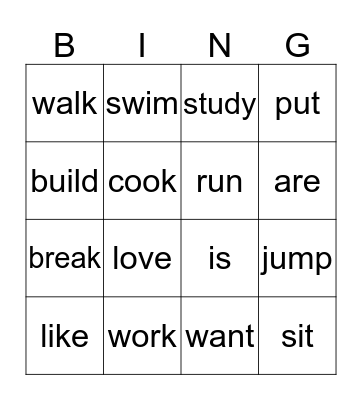 PAST TENSE Bingo Card