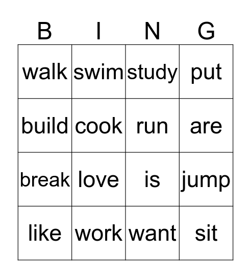 PAST TENSE Bingo Card