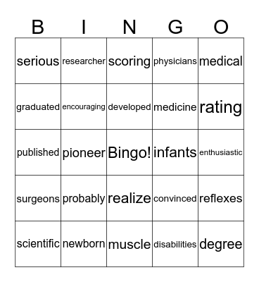 Virginia Apgar Bingo Card