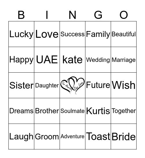 Wedding Toast Bingo Card
