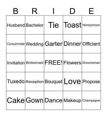 LUCKY BRIDE Bingo Card