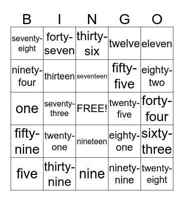 Number Words Bingo Card
