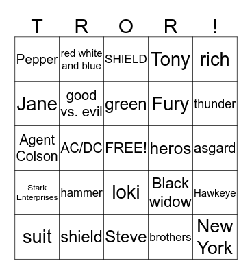 Avengers Bingo Card