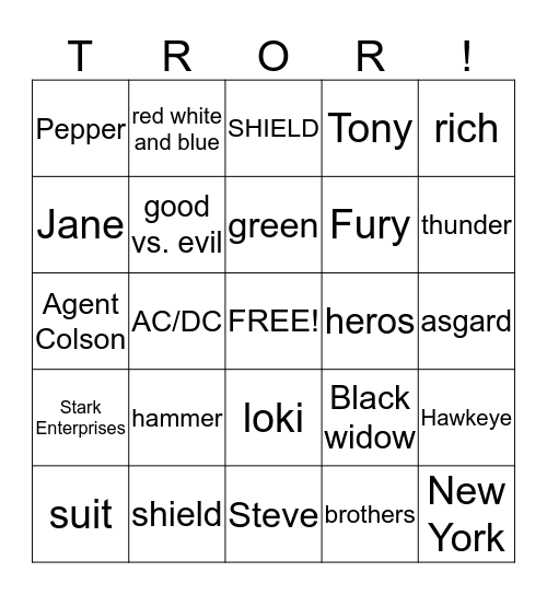 Avengers Bingo Card