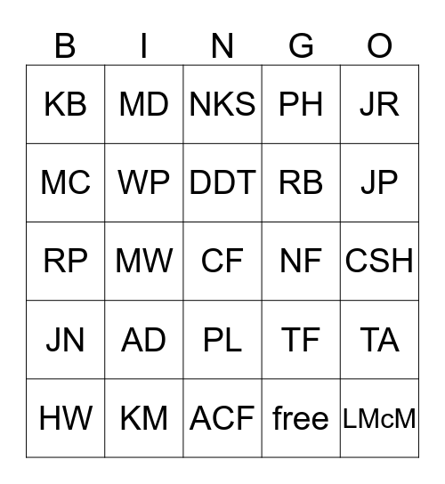 ACN Area Secretaries' Bingo Card
