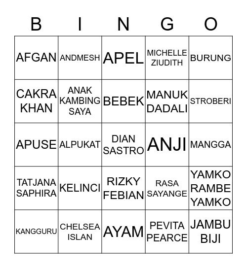 SERGIO Bingo Card