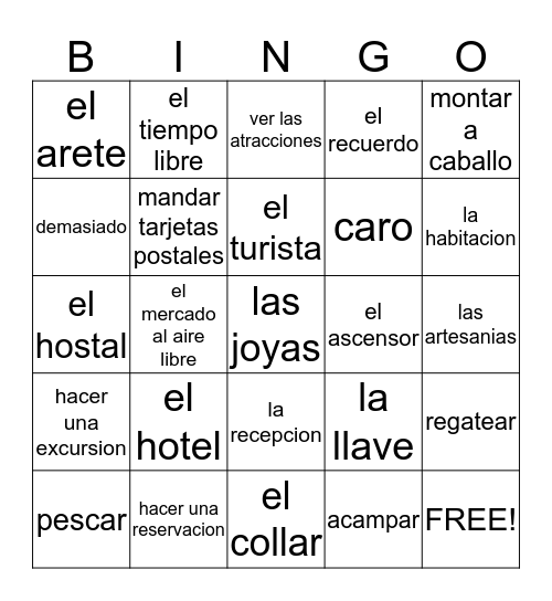 Unidad 1:2 Bingo Card