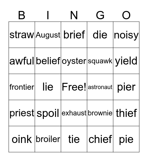 au, aw, oi, oy, ie Bingo Card