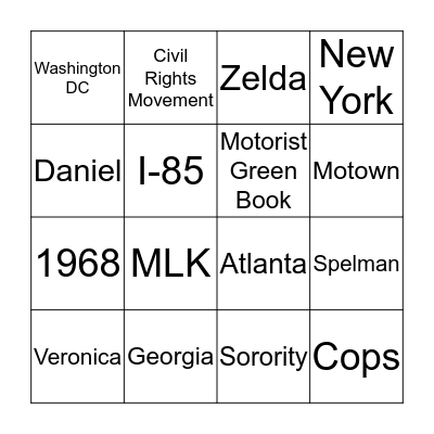 One Night in Georgia Bingo Card