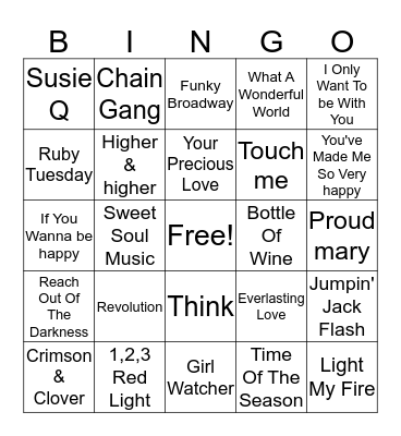 60's Hits Bingo Card